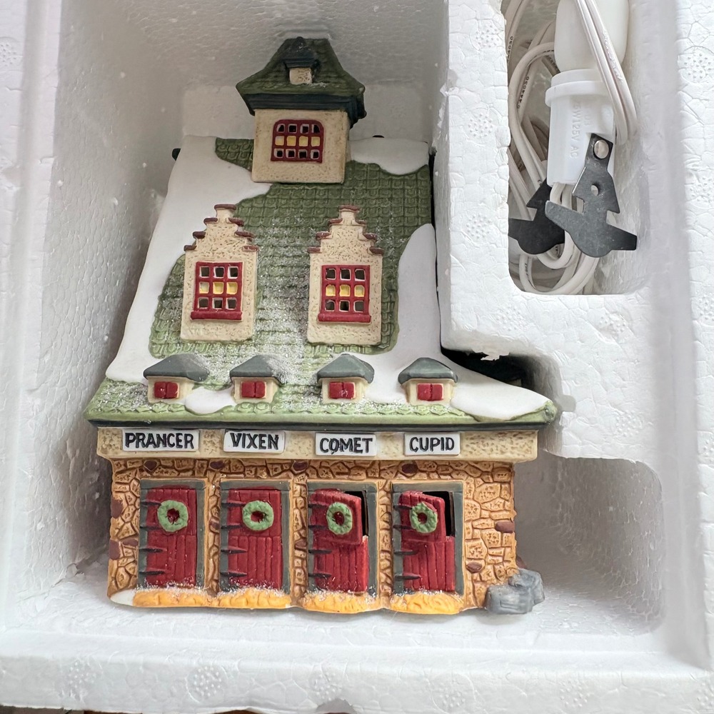 Department 56 North Pole Series Reindeer Barn Light Up Building Multi Green - Picture 6 of 8